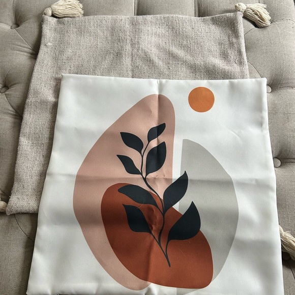 Other - 2 Covers | 1 Abstract Botanical Throw Pillow Cover & 1 Plain Linen with Tassels